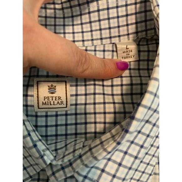 Peter Millar White Blue Gingham Short Sleeves Casual Shirt Size Large - Picture 3 of 6